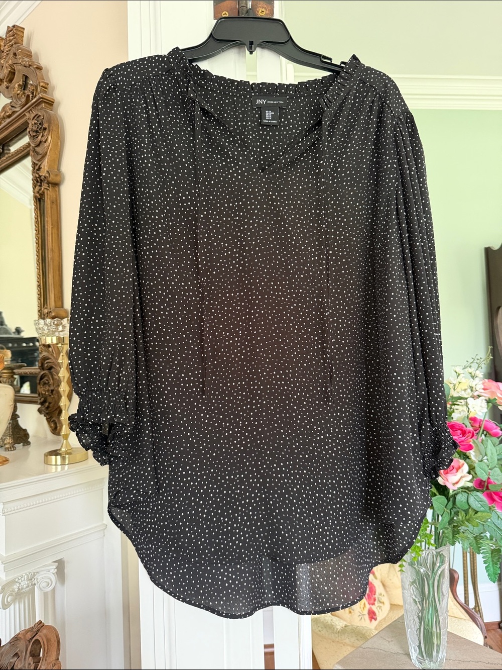 Black Polka Dot Blouse - Lightweight Women's Top by Jones of New York